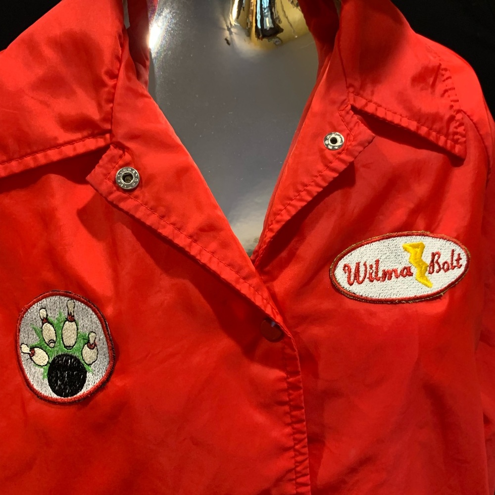 Vintage bowling jacket patches red with pockets large women or men good for all